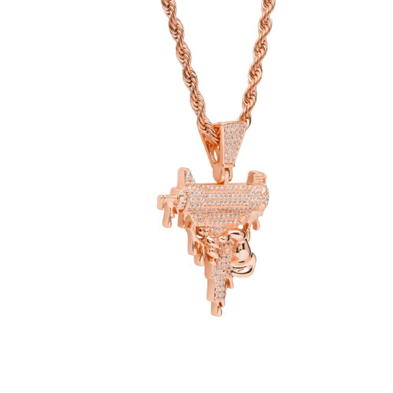Iced Out Rose Gold Dripping Uzi Pendant - 3