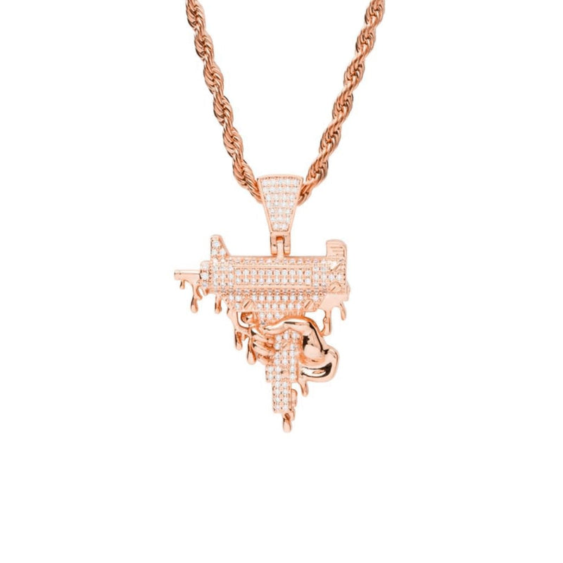 Iced Out Rose Gold Dripping Uzi Pendant - 1