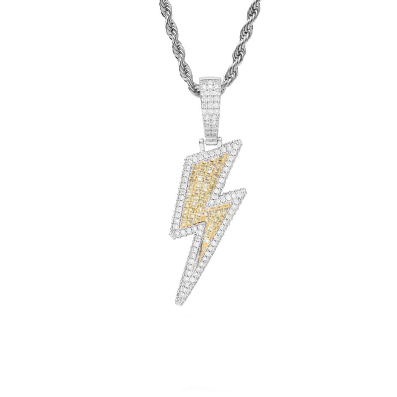 Iced Out Two Tone Thunder Pendant - Two Tone Gold / 24 - 1