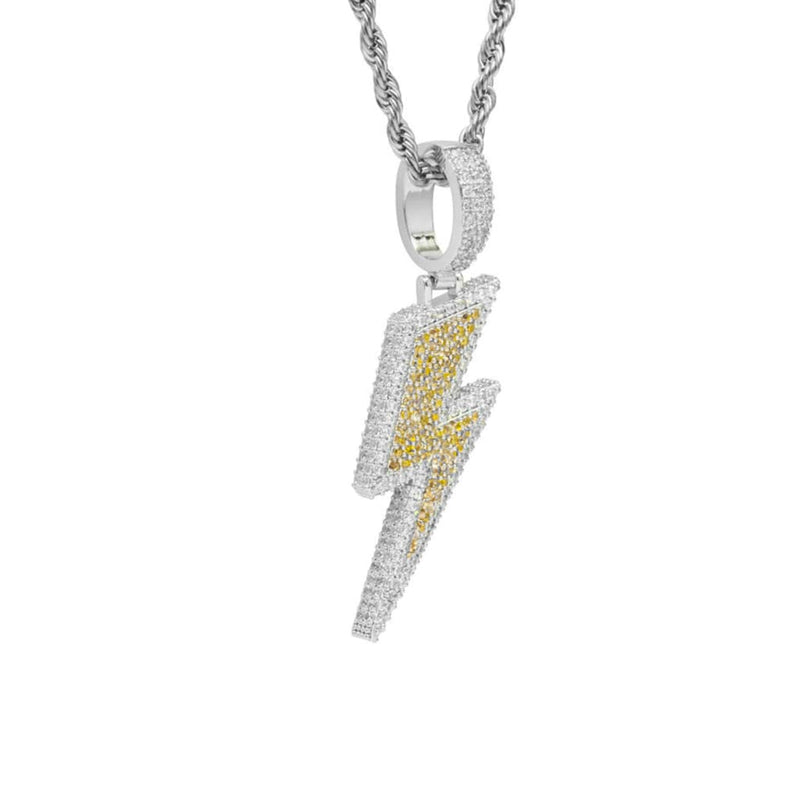 Iced Out Two Tone Thunder Pendant - Two Tone Gold / 24 - 3