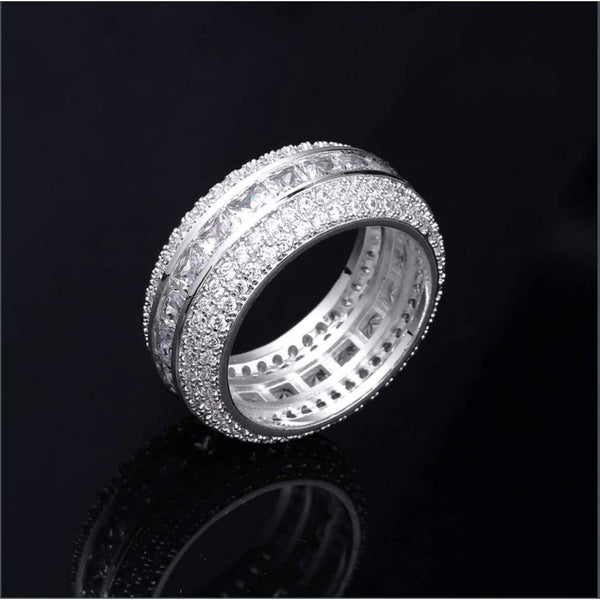 Iced Out Silver 1 Layer Baguette Ring