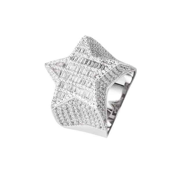 Iced Out Silver Baguette Star Ring - 1