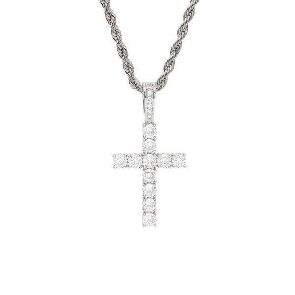 Iced Out White Gold Cross Pendant - 1