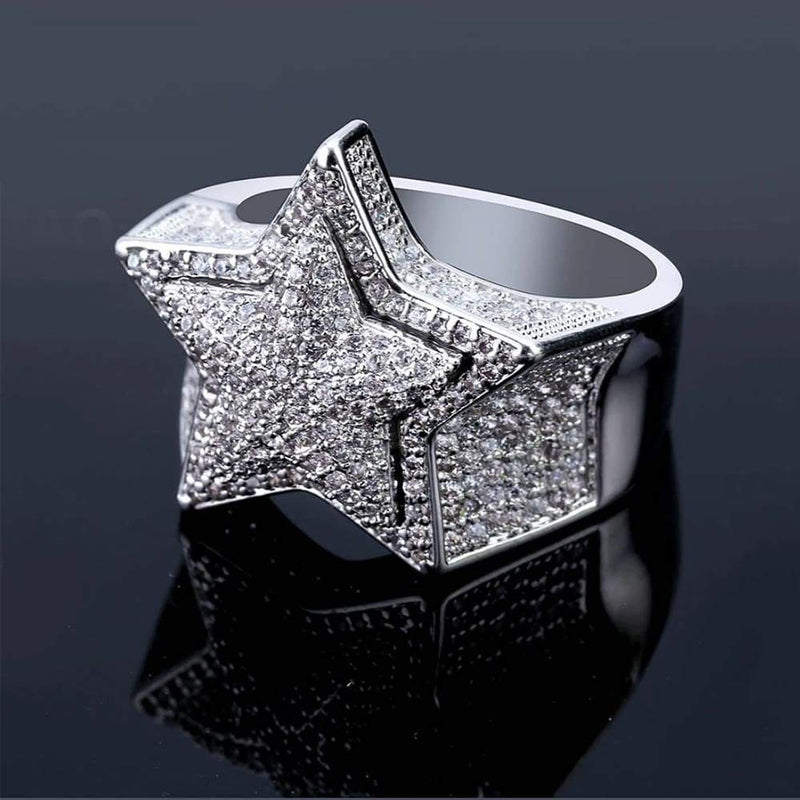 Iced Out Silver Double Stars Ring