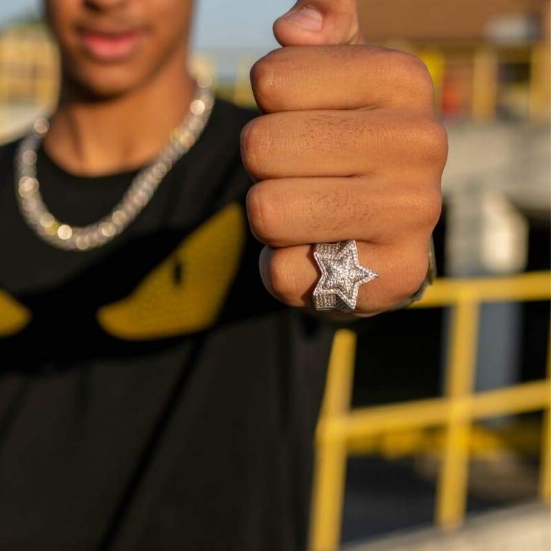 Iced Out Silver Double Stars Ring