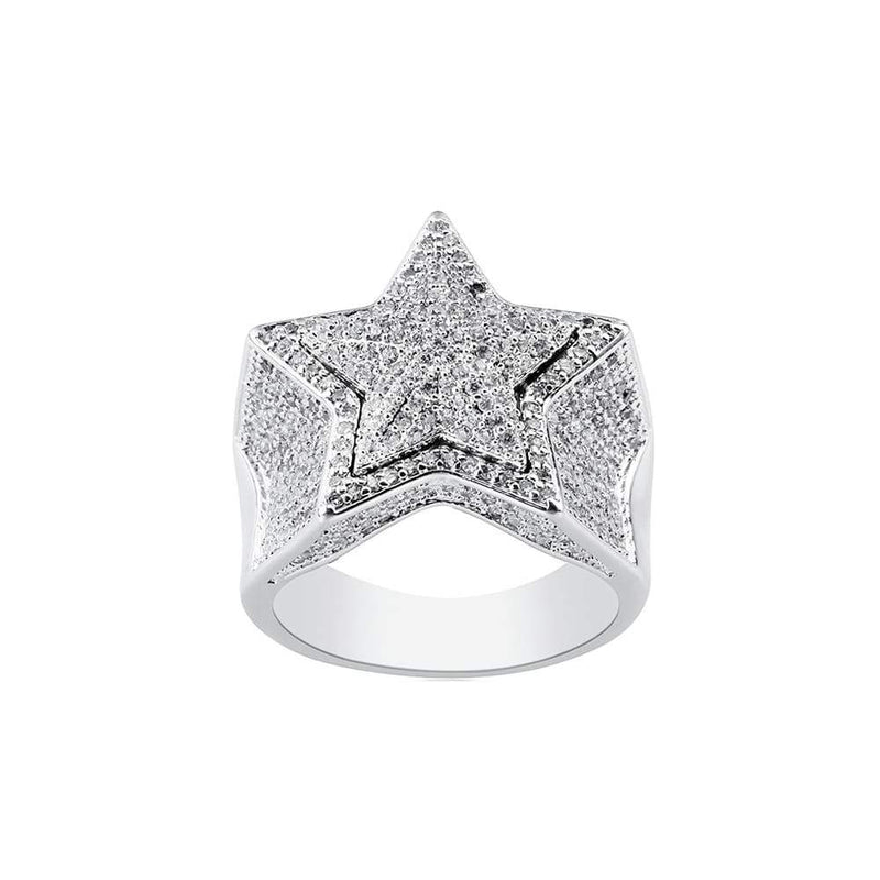 Iced Out Silver Double Stars Ring - 1
