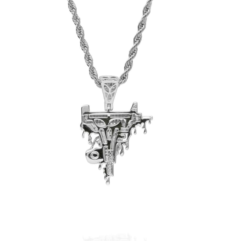 Iced Out White Gold Dripping Uzi Pendant - 2