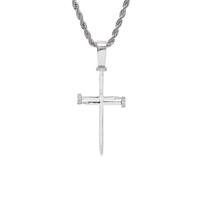Iced Out Silver Nail Cross Pendant - 2