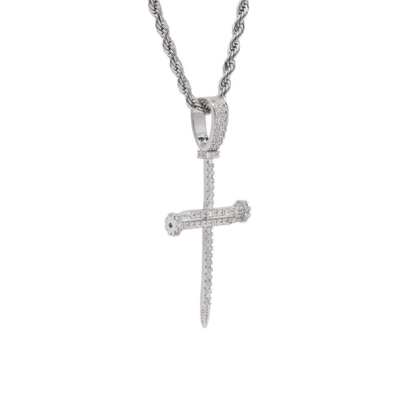 Iced Out Silver Nail Cross Pendant - 3