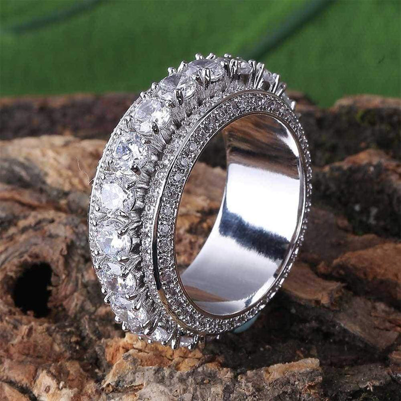 Iced Out Silver Spinning Leyered Tennis Ring
