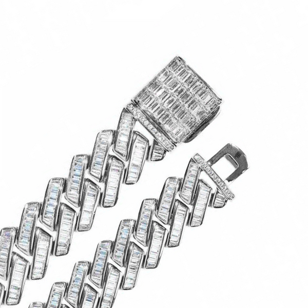 Iced Out White Gold Baguette Cuban link prong Chain 14mm