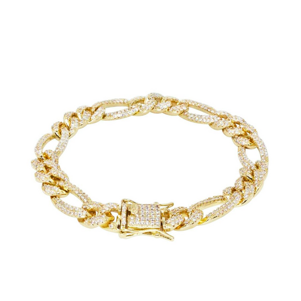 10mm Iced Out Gold Figaro Bracelet