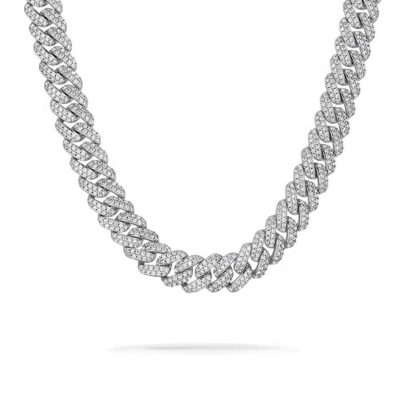 14mm Iced Out White Gold Diamond Prong Cuban Link Chain