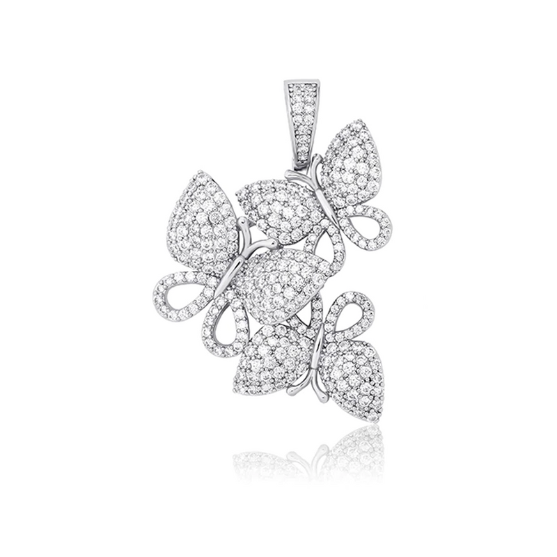 White Gold Butterfly Cubis Pendant Iced Out