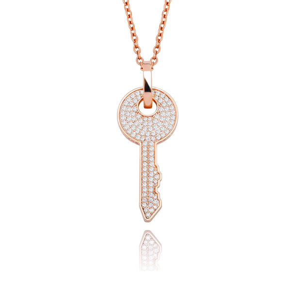 Rose Gold Key Pendant Iced Out