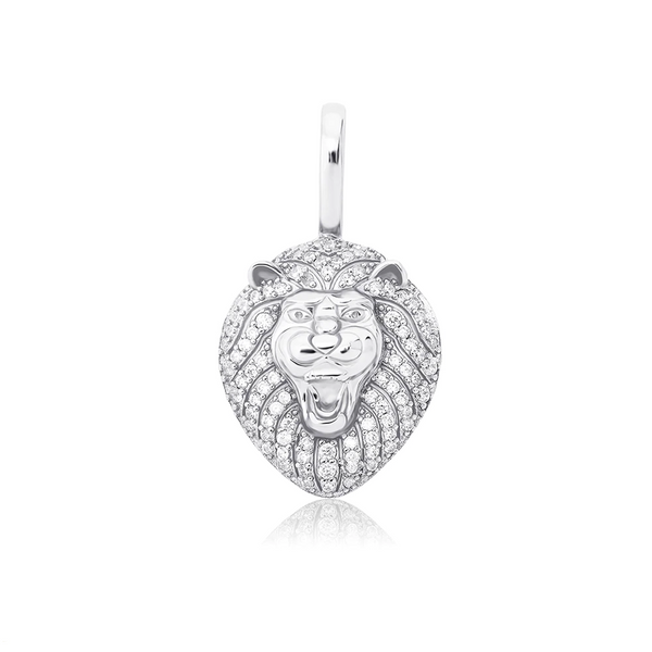 White Gold Lion Pendant Iced Out