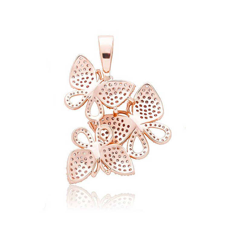 Rose Gold Butterfly Cubis Pendant Iced Out