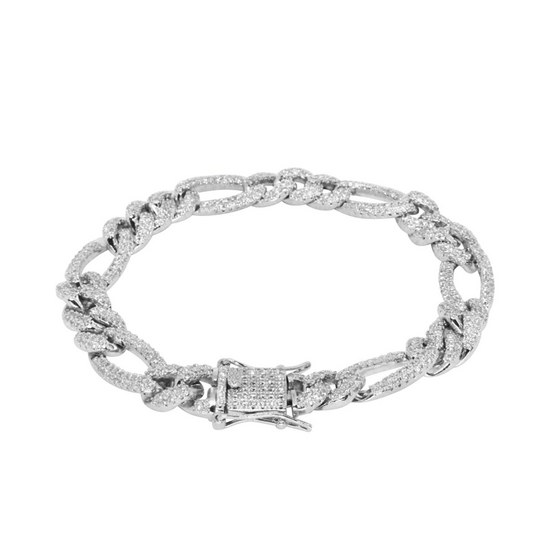 10mm Iced Out White Gold Figaro Bracelet