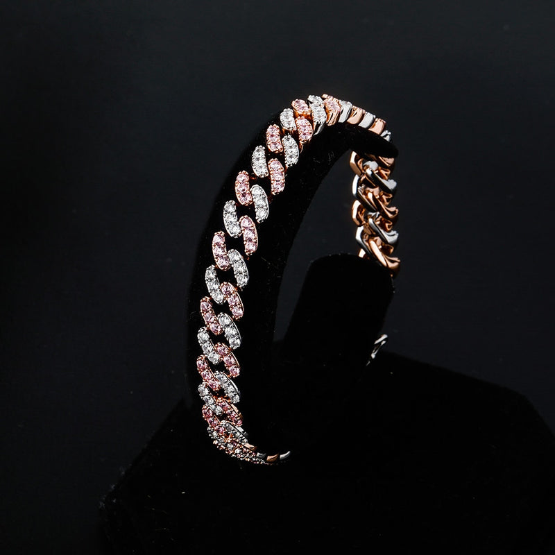 Iced Out Two-Tone Cuban Link Bracelet 8mm