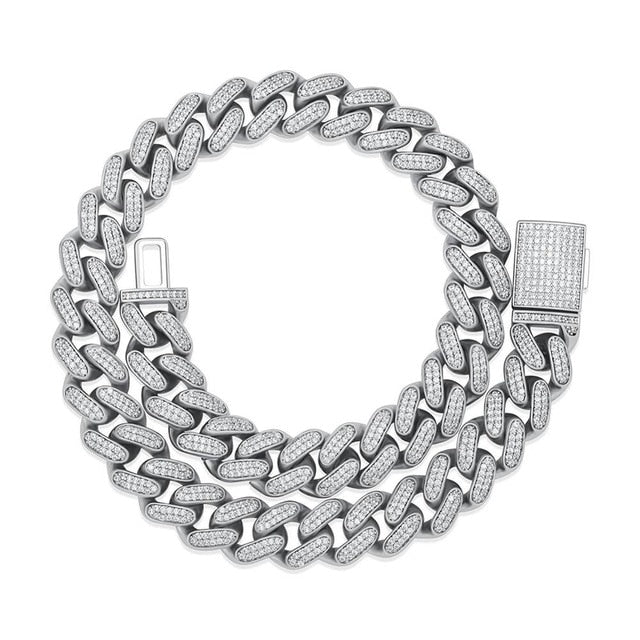 16mm Iced Out White Gold Cuban Link Chain