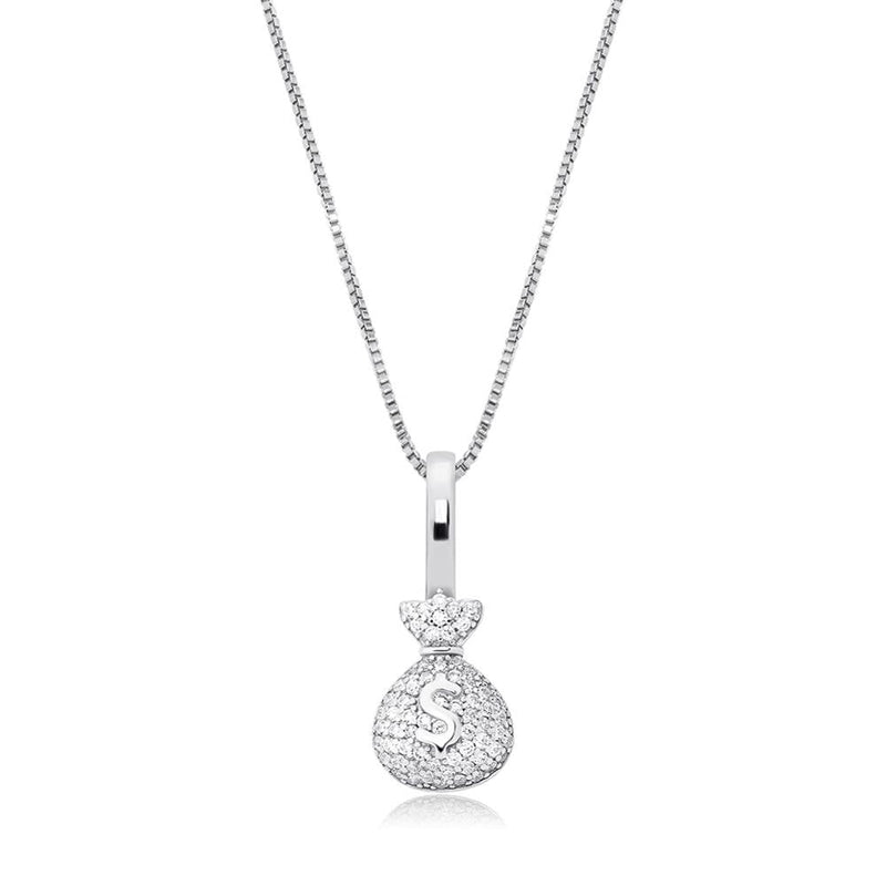 White Gold Money Pendant Iced Out