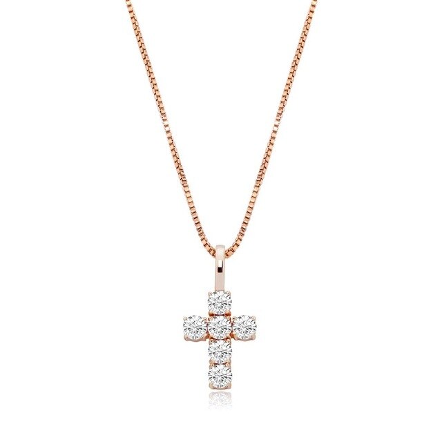 Rose Gold Small Cross Pendant Iced Out
