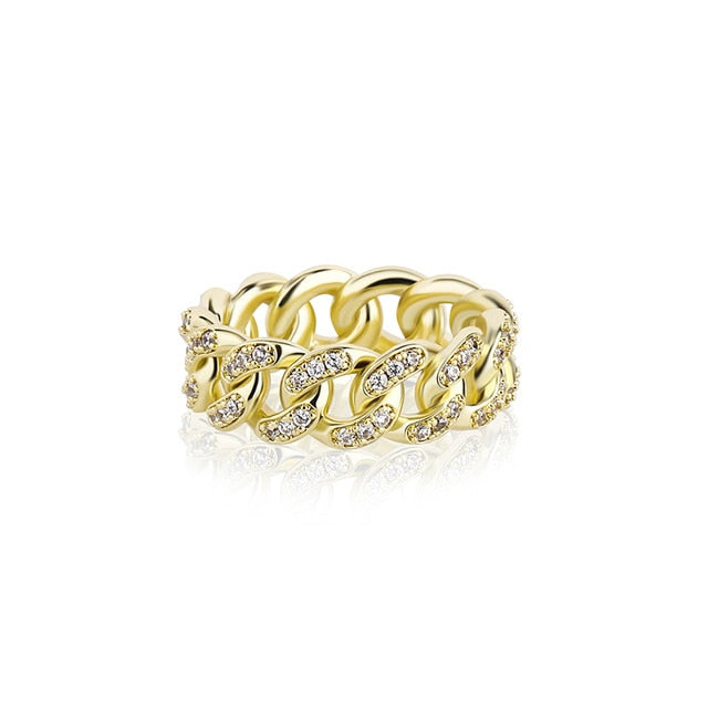 8mm Iced Out Gold Cuban Link Ring