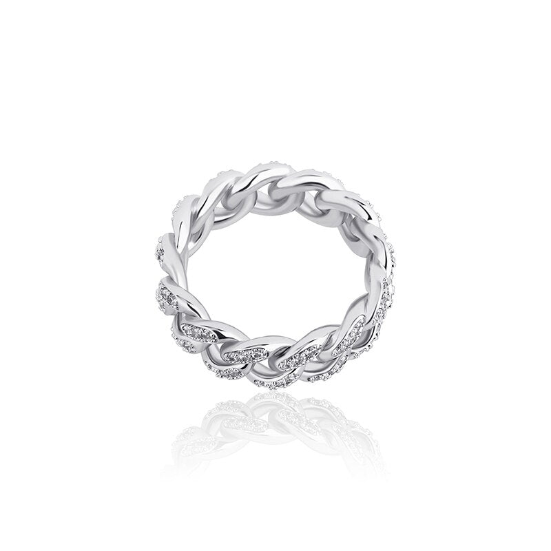 8mm Iced Out White Gold Cuban Link Ring