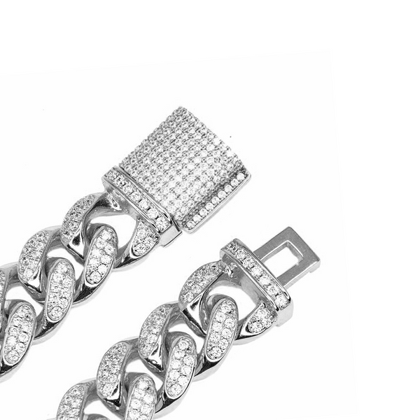 Iced Out White Gold 2 Rows Cuban Link Chain 12mm