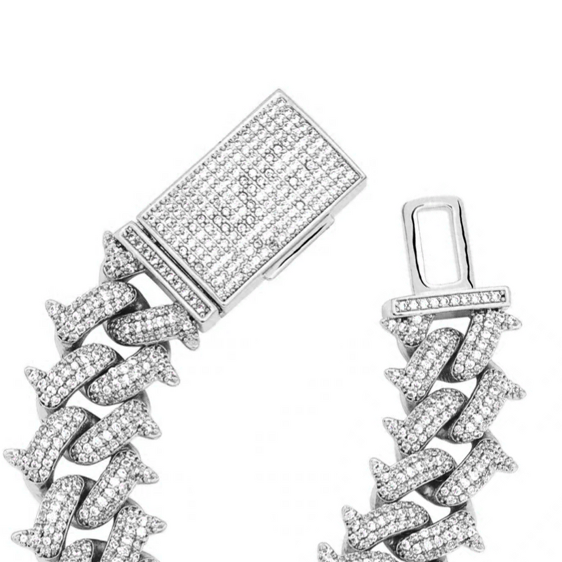 Iced Out White Gold Spike Cuban Link Bracelet 14mm