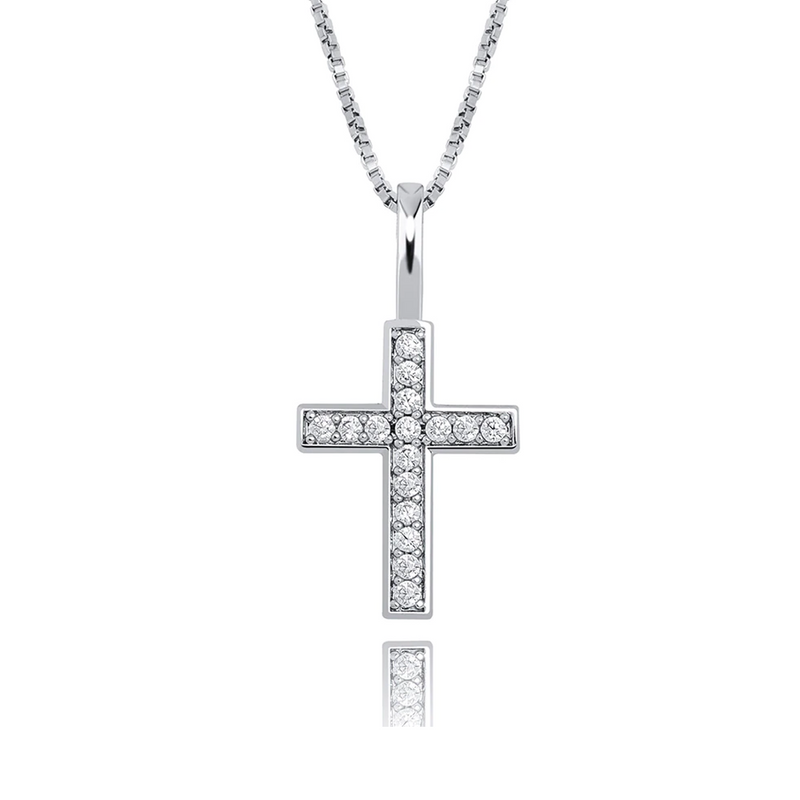 White Gold Diamond Cross Pendant Iced Out