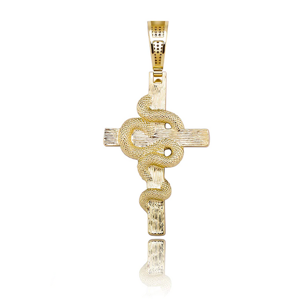 Gold Snake Cross Pendant Iced Out