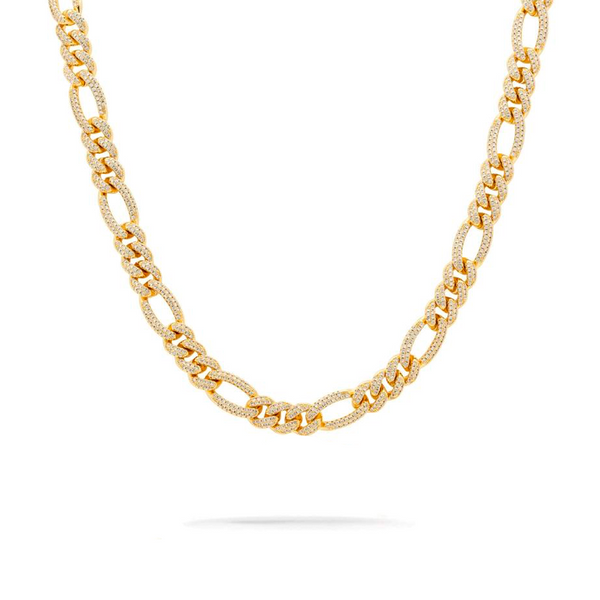10mm Iced Out Gold Figaro Link Chain