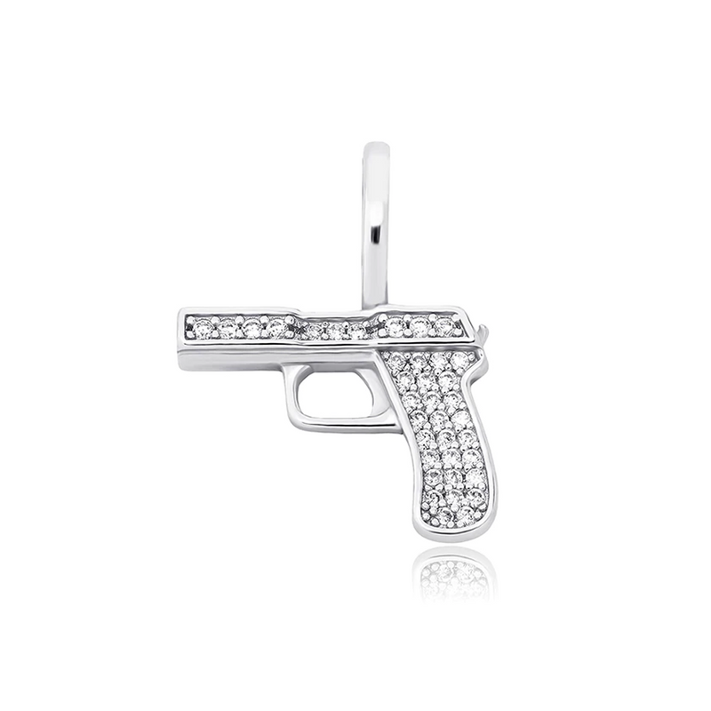 White Gold Cubic Gun Pendant Iced Out