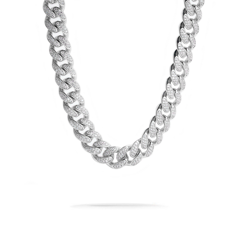 Iced Out White Gold 2 Rows Cuban Link Chain 12mm