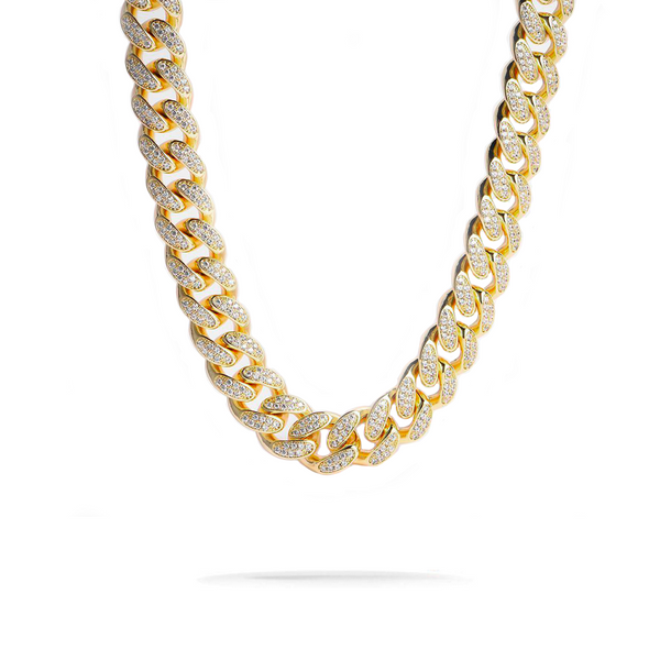 Iced Out Gold 2 Rows Cuban Link Chain 12mm